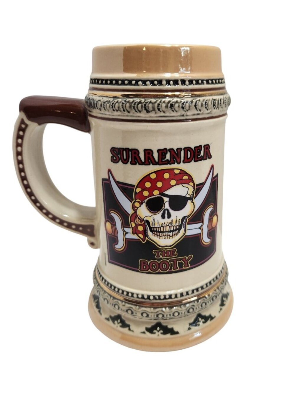 Surrender The Booty Pirate Ceramic Beer Stein St. Thomas U.S.V.I. Souvenir 16 Oz
